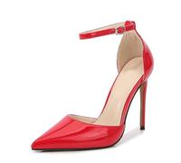 LIUGUISUOCHBH Women's Closed Toe Ankle Strap High Heels Sandals | 12cm High Heels for Office, Wedding, Dance, Business Meetings,Red,3 UK