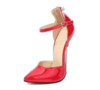 LIUGUISUOCHBH Women's High Heels. Unisex Men Women Ankle Strap Stiletto Heels Pointed Toe Pumps. for Pole Dancing Strippers Club. 16 CM Heels,Red,6 UK