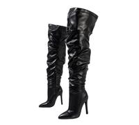 LIUGUISUOCHBH Women's Loose Fit Pointed Toe Zip Stiletto Over The Knee Boots | High Heels for Dancing, Clubbing, Festivals,Black,6 UK