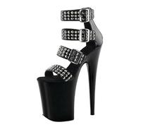 LIUGUISUOCHBH Women's Plus Size High Heels | 20cm Stiletto Ankle Strap Platform Sandals for Nightclub Performance & Professional Pole Dance,Black,8 UK