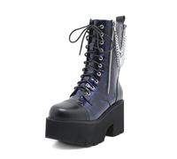 LIUGUISUOCHBH Women's Wide Width Side Zipper Mid-Calf Boots | Chunky Heel Platform Combat Boots for Lolita Parties, Vampire Cosplay,Black,4.5 UK