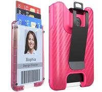 LIUGX Badge Holder/Card Holder/Portable Wallet with Metal Clip - Durable Polycarbonate ID/Credit Card Holder (Holds 1to 4 Cards) for Office, Laborer, Police, Work, Hot Pink