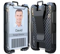 LIUGX Carbon Fiber Badge Holder, ID Card Holder with Metal Clip - Heavy Duty Portable Wallet (Holds 1 to 4 Cards),for Office Police Worker Outdoor,Black