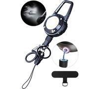 LIUGX LED Magnetic Retractable Keychain Flashlight 250 Lumens，USB-C Rechargeable, with Phone Tether Tabs, Retractable Badge Reel with 20”Dyneema Cord, 35oz, Ideal Keychain for Phone, Key, Badge Holder