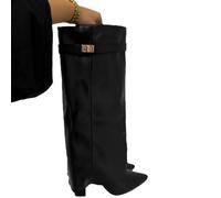 LIUHD Women's Fold Over Knee High Boots,Straight Tall Boots Slouchy Boots With Side Zipper for Party Dress,Scrub,43