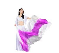 LIUHLFSR Belly Dance Silk Scarf Real Silk Belly Dance Veils Dancing Hand Throw Scarves Worship Gradient Color For Girl Adult Flowy Light Weight(White Purple White,300x114cm)