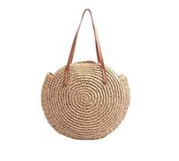 LIUHLFSR Handbags For Women Summer Round Straw Shoulder Bag Women Large Capacity Handbag Handmade Beach Bags Fashion Rattan Handle Bag Vacation Tote For Travel, Holidays And Shopping(Khaki Style1)