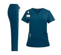 LIUHLFSR Nursing Scrubs Uniform Suit Short Sleeve V-Neck Tops+Pants Sets Women Multicolor Pet Medical Workwear Nurse Accessories for Use in Hospitals(Blue02,L)