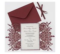 LIUHLFSR Pink Wedding Invitation Laser Flower Gold Glitter Birthday for Wedding Ceremony(Red)