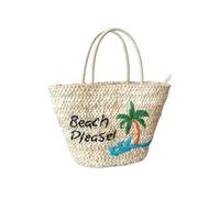LIUHLFSR Women's Coconut Tree Embroidered Straw Bag Hand-woven Corn Husks Large Capacity Tote Bali Beach For Travel, Holidays