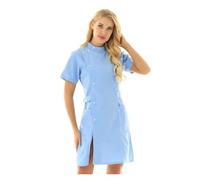 LIUHLFSR Womens Nurse Uniform Dresses Mandarin Collar Short Sleeve Slanting Button Front Hospital Nurse Scrub Lab Coat Dress For Hospitals(Blue,L)