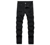 Liuhond Men's Ripped Distressed Destroyed Straight Fit Washed Denim Jeans Pants, 33810 Black, 28