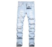 Liuhond Men's Ripped Distressed Destroyed Straight Fit Washed Denim Jeans Pants, 3382light Blue, 28