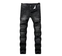 Liuhond Skinny Slim Fashion Men's Ripped Straight Holes Hip Hop Biker Stretchy Jeans, 008black, 34W x 31L, Black