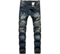 Liuhond Skinny Slim Fashion Men's Ripped Straight Holes Hip Hop Biker Stretchy Jeans - blue - 38W x 32L