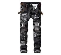 Liuhond Skinny Slim Fashion Men's Ripped Straight Holes Hip Hop Biker Stretchy Jeans - grey - 38W x 32L