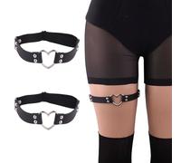 LIUHUIZEYU 2Pcs Adjustable Heart Leg Garter Belt, Punk Gothic Garter for Cosplay, Spike Party Black