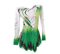 LIUHUO Girls Artistic Gymnastics Tights Green Long-Sleeved Children Dance Tights Shine for Practice and Performance Wear, Green, 140 cm