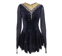 LIUHUO Girls' Ice Figure Skating Dress Stretch Mesh Diamond Hook Sleeves Four Colors Black