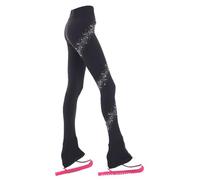 LIUHUO Women Girls Ice Figure Skating Practice Long Pants Premium Warm Tights Trousers Rhinestones Child Skating Leggings, Black, 8-10 Years