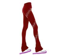 LIUHUO Women Girls Ice Figure Skating Practice Long Pants Premium Warm Tights Trousers Rhinestones Child Skating Leggings Red