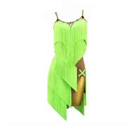 LIUHUO Women's Latin Dance Dress Tassels Competition Performance Elegant and Dynamic Dance Wear, Green, L