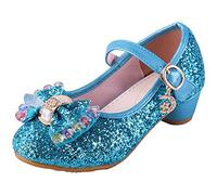 LiUiMiY Girls Princess Shoes Mary Jane Glitter Sequin Party Wedding Low Heel,Blue,10 UK Child(Tag 26)