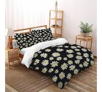 LIUINNO Daisies Black Bedding Set 3D Digital Printing Simple PastoralPlants Duvet Cover Set 3 Pieces Microfiber Comforter Cover Universal for All Seasons with Pillowcase Super King（260x220cm）
