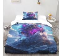 LIUINNO Lion Butterfly Bedding Set 3D Digital Printing Magic Mountain Animal Duvet Cover Set Microfiber Quilt Cover 2 Pieces for Boys & Girls with Pillowcase Single（135x200cm）
