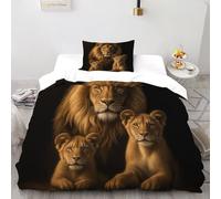 LIUINNO Lion Cub Bedding Set 3D Design Kinship SavannaAnimals Duvet Cover Set Microfiber Quilt Cover Suitable for Family,couple,children with Pillow Single（135x200cm）