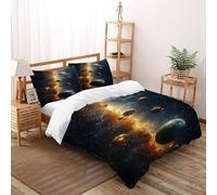 LIUINNO Planets Galaxies Bedding Set Theme Bedspread Cosmos Cosmic Objects Duvet Cover Set Chic Breathable Comforter Cover Universal for All Seasons with Pillow Double（200x200cm）