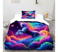 LIUINNO Unicorn Clouds Bedding Set 3D Digital Printing Myth Colorful Beast Duvet Cover Set 2 Pieces Microfiber Comforter Cover for Boys & Girls with Pillowcase Single（135x200cm）