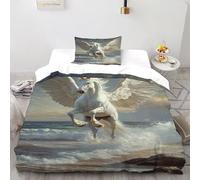 LIUINNO Unicorn Wave Bedding Set 3D Digital Printing Ethereal Myth Beast Sea Duvet Cover 2 Pieces Set Chic Breathable Quilt Cover Universal for All Seasons with Pillow Single（135x200cm）