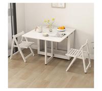 LIUJHGH Oak Folding Butterfly Dining Table Set, Space-Saving Drop Leaf Table with Hidden Storage Chairs, Ideal for Small Kitchens and Dining Areas(White,170cm/67in)