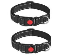 Liujiami 2Pcs Adjustable 360° Reflective Dog Collar with Safety Lock - Neoprene Padded Puppy Collar for Small Medium Large Dogs, Night Visibility (Black, M)