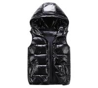 Liujiami Kids Hooded Gilet Boys Girls Sleeveless Coat Winter Body Warmer Vest Padded Cotton Vest Lightweight Waistcoat Jackets, Black 12-13 Years
