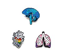LIUJINCAN Anatomical Enamel Pin Badge Set (3-Pack) - Brain, Lung & Heart Brooches for Backpacks, Jackets & Caps - Medical Science Gift