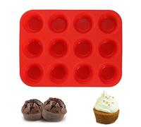 LIUJUNH Silicone Muffin Baking Trays Heat Resistant Cupcake Pans Tins Red Non-Stick Muffin Trays Useful Helpful Simply Cleaning Cupcake Tin for Cake