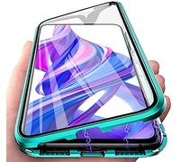 LIUKM Case for Huawei P30 Lite 360°Magnetic Cover,Transparent Double Sided Tempered Glass with Shockproof Metal Bumper[Built-in Magnet] One-piece Design Full Body Protective Flip Case [Green]