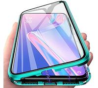 LIUKM Case for OnePlus 9 Pro 360° Magnetic Cover,Transparent Double Sided Tempered Glass with Shockproof Metal Bumper[Built-in Magnet] One-piece Design Full Body Protective Flip Case - Green