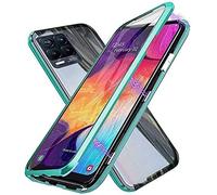 LIUKM Case for Samsung Galaxy A12 360° Magnetic Cover,Transparent Double Sided Tempered Glass with Shockproof Metal Bumper[Built-in Magnet] One-piece Design Full Body Protective Flip Case,Green