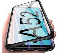 LIUKM Case for Samsung Galaxy A52(5G) 360° Magnetic Cover,Transparent Double Sided Tempered Glass with Shockproof Metal Bumper[Built-in Magnet] One-piece Design Full Body Protective Flip Case,Black