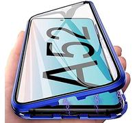 LIUKM Case for Samsung Galaxy A52(5G) 360° Magnetic Cover,Transparent Double Sided Tempered Glass with Shockproof Metal Bumper[Built-in Magnet] One-piece Design Full Body Protective Flip Case,Blue