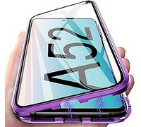 LIUKM Case for Samsung Galaxy A52(5G) 360° Magnetic Cover,Transparent Double Sided Tempered Glass with Shockproof Metal Bumper[Built-in Magnet] One-piece Design Full Body Protective Flip Case,Purple