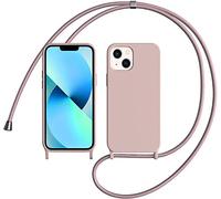 LIUKM Crossbody Case for Apple iPhone 13 Mini,Phone Strap with Adjustable Lanyard Cord Detachable Rope, Soft Lanyard Silicone Case for iPhone 13 Mini - Rose gold