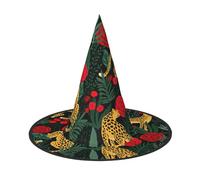 Liulannq Leopard And Roses Halloween Christmas Witch Hat, Men'S Funny Party Collocation, Suitable For Setting Off The Festive Atmosphere And Role-Playing, Activities And Performances.