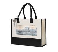 Liulannq Lighthouse In Storm Elegant Women'S Temperament, Canvas Stitching Handbag