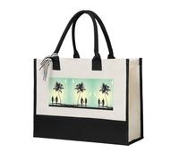 Liulannq Married Couple Walking On The Beach Elegant Women'S Temperament, Canvas Stitching Handbag