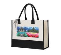 Liulannq Mountain Lake Boats Elegant Women'S Temperament, Canvas Stitching Handbag