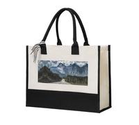 Liulannq Mountain Landscape Elegant Women'S Temperament, Canvas Stitching Handbag
